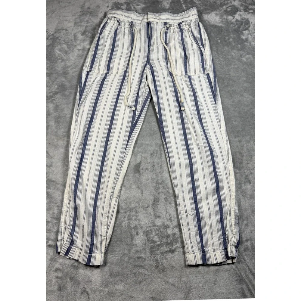 Anthropologie Seashore Striped Linen Blend Drawstring Pants Size 2P - Picture 3 of 13
